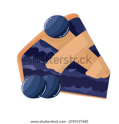 Blueberry pie slice with crispy golden crust and juicy blueberry filling. A cute and vibrant dessert illustration perfect for menus, stickers, and food icons