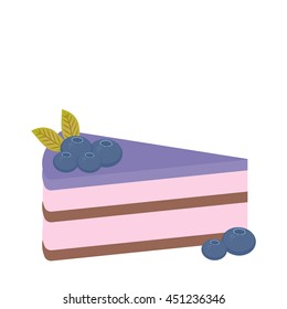 Blueberry pie Sweet cake decorated with fresh Strawberry, cream and icing, piece of cake, pastel colors on white background. Menu Card design. Vector illustration