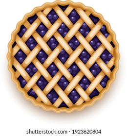 Blueberry Pie Top View Vector Illustration Isolated On White