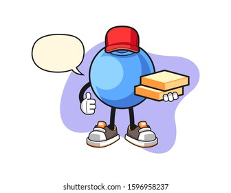 Blueberry pizza delivery with speech bubble cartoon. Mascot Character vector.