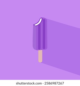 blueberry popsicle icon, flat style  illustration of blackberry popsicle on light purple background, vector