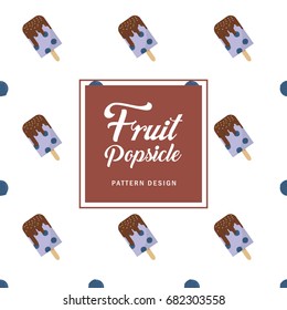 Blueberry popsicle pattern design for print, wallpaper, wrapping paper, packaging or fabric. Healthy fruit popsicle with chocolate cream, jimmies sprinkles topping isolated on white background.