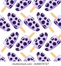 Blueberry popsicle seamless pattern. Fruit and snack cartoon. Ice cream illustration. Can be used for wallpaper, paper wrapping, fashion fabric, food element