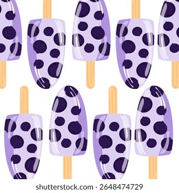 Blueberry popsicle seamless pattern. Ice cream illustration. Can be used for wallpaper, paper wrapping, fashion fabric, food element