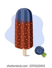 Blueberry Popsicle with vector blueberry popsicle ice cream, isolated on white background.