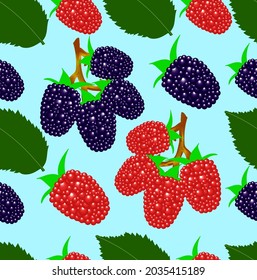 blueberry and red raspberry seamless pattern