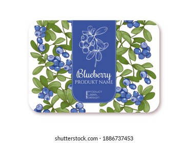 Blueberry Ripe berries. Template for product label, cosmetic packaging. Easy to edit. Graphic drawing, engraving style. Vector illustration.