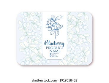 Blueberry Ripe berries. Template for product label, cosmetic packaging. Easy to edit. Graphic drawing, engraving style. Vector illustration.