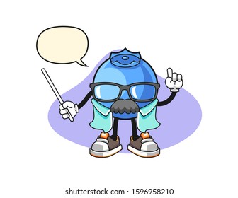 Blueberry scientist professor with speech bubble cartoon. Mascot Character vector.