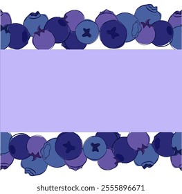 Arándano marco de borde sin fisuras para tarjetas de felicitación, invitaciones, tarjetas de boda, carteles, Anuncios, Diseño web. Ilustración de línea gráfica de Vector
