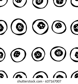 Blueberry Seamless. Doodle Style Vector Design, Isolated on White Background.
