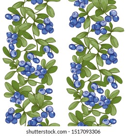 Blueberry. Seamless pattern, background. Graphic drawing, engraving style. Vector illustration.	