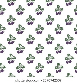 Blueberry Seamless Pattern Background. Vector Illustration Seamless Pattern for Wallpaper on white Background, Seamless pattern with purple berries branches.