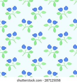 Blueberry. Seamless pattern with berries. Hand-drawn background. Vector illustration. Real watercolor drawing.