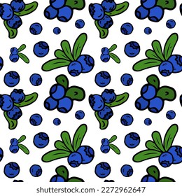 Patrón ininterrumpido de arándano azul. Vector coloreado de garabato para moda, impresión, textil, cubierta. Azul, verde. Patrón de fondo, tarjeta, afiche, calas, scrapbooking, textil, envoltura, banners, cuaderno.