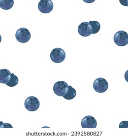 Blueberry seamless pattern. Flat blueberry fruit seamless pattern. Blueberry background for fabric, wrapping paper, wallpaper, textile, packaging, cover, interior, decoration, and other use.