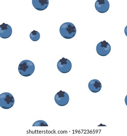 Blueberry seamless pattern. Fresh berries on white background. Vector illustration.