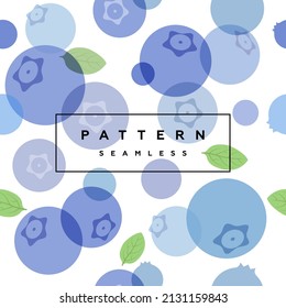 Blueberry seamless pattern. Fruits and berries background. Transparent berries, fruits and frame with text is on separate layer. Label and packaging simple design