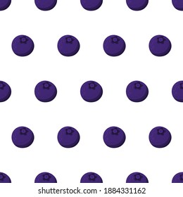Blueberry seamless pattern on white backdrop. Autumn forest nature. Vector fruits graphic background.
