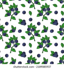 Blueberry Seamless Pattern On White Background.Vector Illustration For Wallpaper, Wrapping Paper, Textile And Package Design