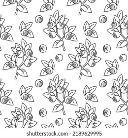 Blueberry Seamless Pattern On White Background.Vector Illustration For Wallpaper, Wrapping Paper, Textile And Package Design