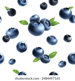 Blueberry seamless pattern on white background. Vector illustration