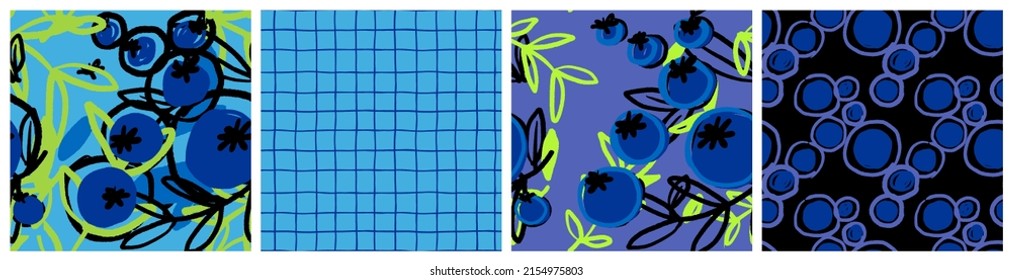 Patrón sin fisuras Blueberry con gráfico abstracto moderno. Diseño de vectores textiles azules, marinos y verdes. 