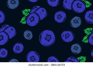 Blueberry seamless  pattern, simple style, vector
