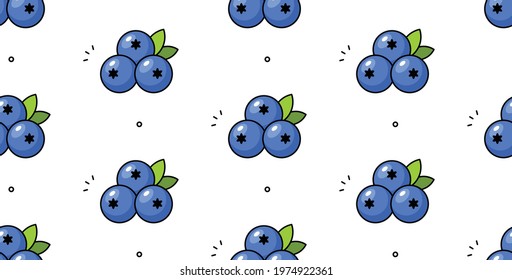 Blueberry seamless pattern. Vector hand drawn illustration