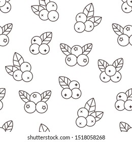 Blueberry seamless pattern with vector line icons. Forest berries for jam package background, detox food monochrome black white wallpaper.