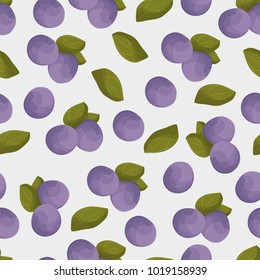 Blueberry seamless vector pattern. Colorful blue berry 0 green leaves
