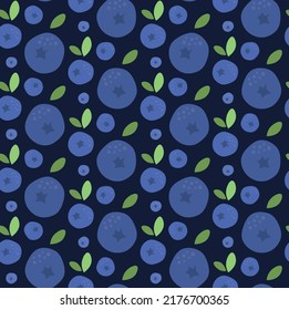 Patrón vectorial sin fisuras del arándano azul. Fondo veraniego de frutas orgánicas. Patrón infantil de moda para el diseño de la decoración, afiche, textil. Simple ilustración vectorial con comida vegetariana saludable