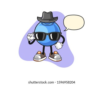 Blueberry secret agent with speech bubble cartoon. Mascot Character vector.