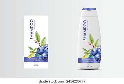 Blueberry Shampoo Label Design, Shampoo bottle template design vector illustration, Vector label design, EPS Package, Watercolor blueberry Label design, mockup Shampoo - Label Vector 