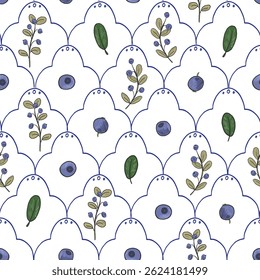 Blueberry simple patrón de verano lindo adorno de Vector de fondo sin fisuras