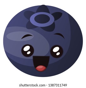 Blueberry smiling face illustration vector on white background