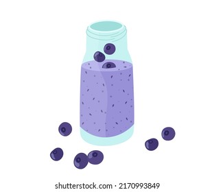 Suavizado de arándano azul. Colorido y luminoso conjunto de ingredientes de verano. Ilustración vectorial de bebidas refrescantes saludables.