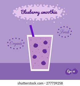 Blueberry smoothie. Element of menu for cafe, bar and restaurant. Healthy juice with berries.