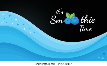 Blueberry smoothie fruit cocktail flat vector illustration. Tasty natural fruit, blue wave layers of smoothies cocktail or frozen yogurt, Smoothie logo banner for summer fast food season menu.