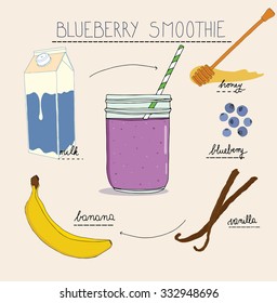 Blueberry smoothie recipe vector food illustration