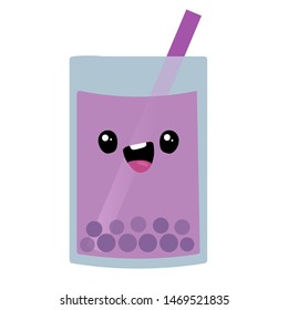 Blueberry smoothie. Vector illustration sketch. Character Cartoon. Cute Sticker. Kawaii cartoon Emoji. Blueberry yogurt. Flat cartoon illustration. happy fruits and vegetables.Cute cartoon berry.