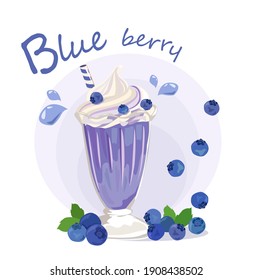 Blueberry Smoothies in a glass isolated on white background. Vector illustration.