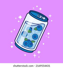 Blueberry Soda Can Crystal Glass Drawing Illustration Vector