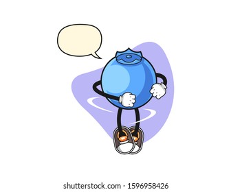 Blueberry spinning with speech bubble cartoon. Mascot Character vector.