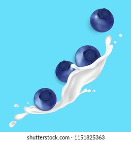 Blueberry and splash Vector illustration. fruit and fresh milk.