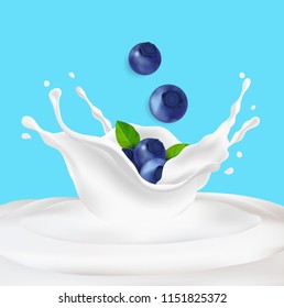 Blueberry and splash Vector illustration. fruit and fresh milk.