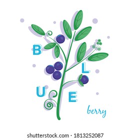 Blueberry Sprig With Green Leaves Vector Illustration On White Background 