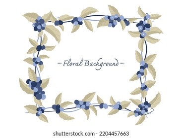 blueberry square floral frame vector isolated on white background