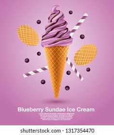 Blueberry Sundae Soft Serve : Vector Illustration