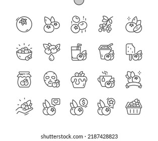 Blueberry. Sweet berries. Yogurt, smoothie, face mask with blueberry. Healthy nutrition. Food shop, supermarket. Pixel Perfect Vector Thin Line Icons. Simple Minimal Pictogram